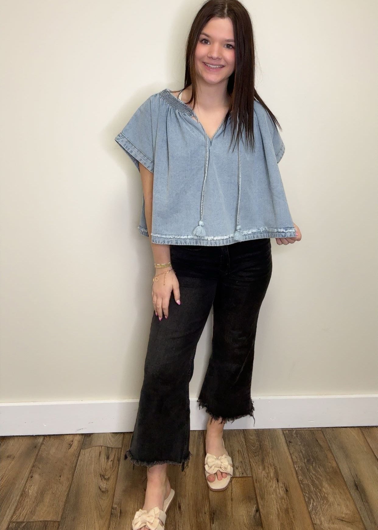 Smocked Neck Dolman Top