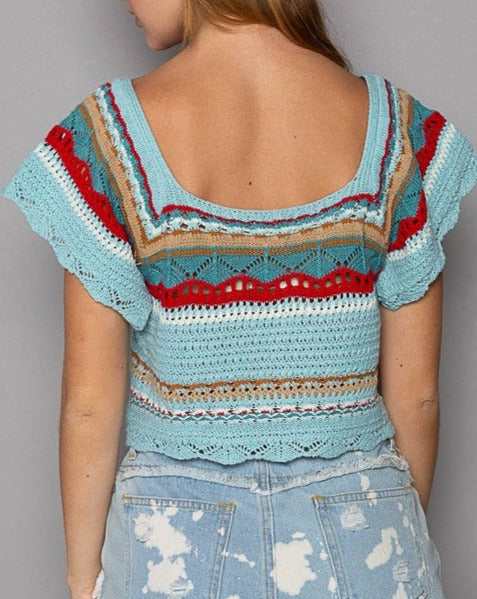 Cropped Short Sleeve Thin Sweater Top