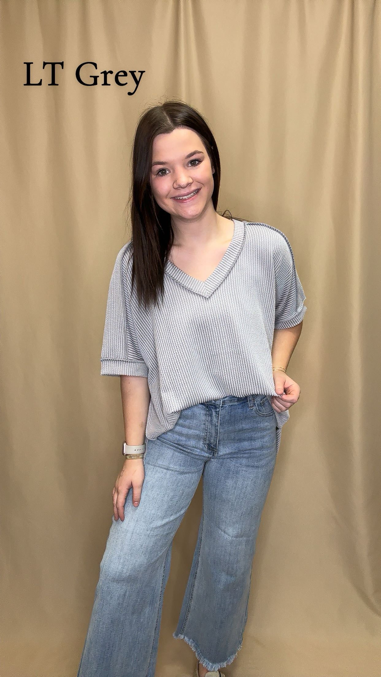 Ribbed High Low V Neck Top