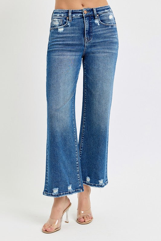 HR Tummy Control Crop Wide Leg Jeans