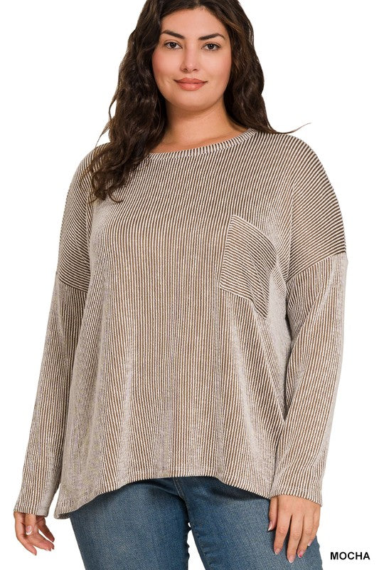 Ribbed Striped Oversized Top