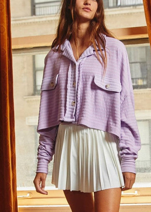 Loose Fit Striped Crop Shacket