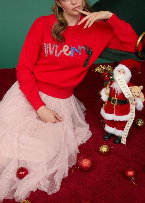 Merry Graphic Crew Neck Pullover Sweater