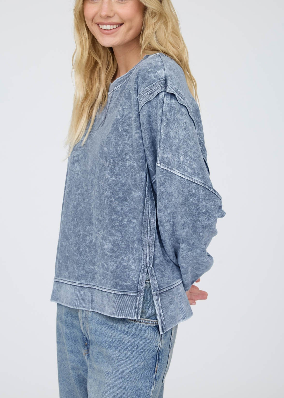Acid Wash Side Slit Knit Top