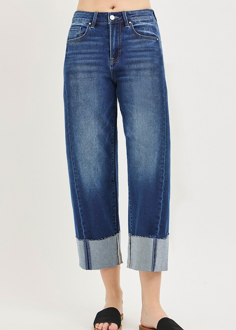 Slouchy Crop Barrel Cuffed Jeans