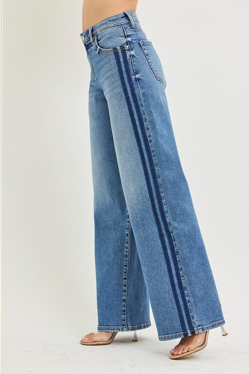 Slouchy Wide Leg Jeans W/ Side Stripe