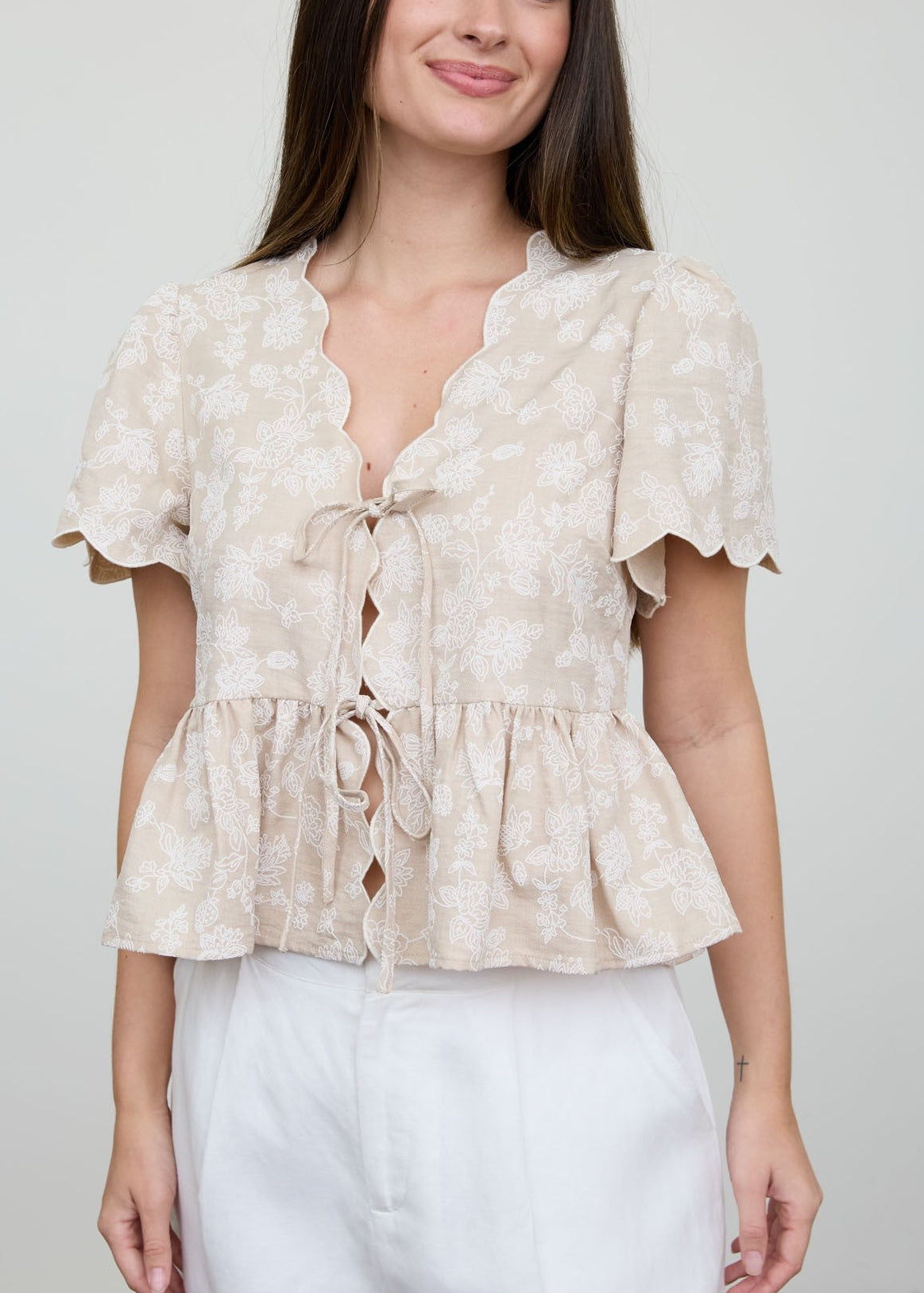 Floral Embroidery Peplum Top