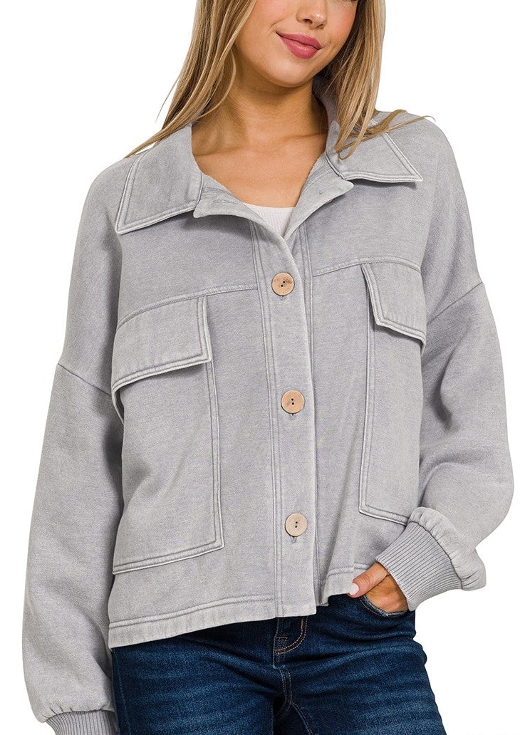 Acid Washed Cropped Shacket