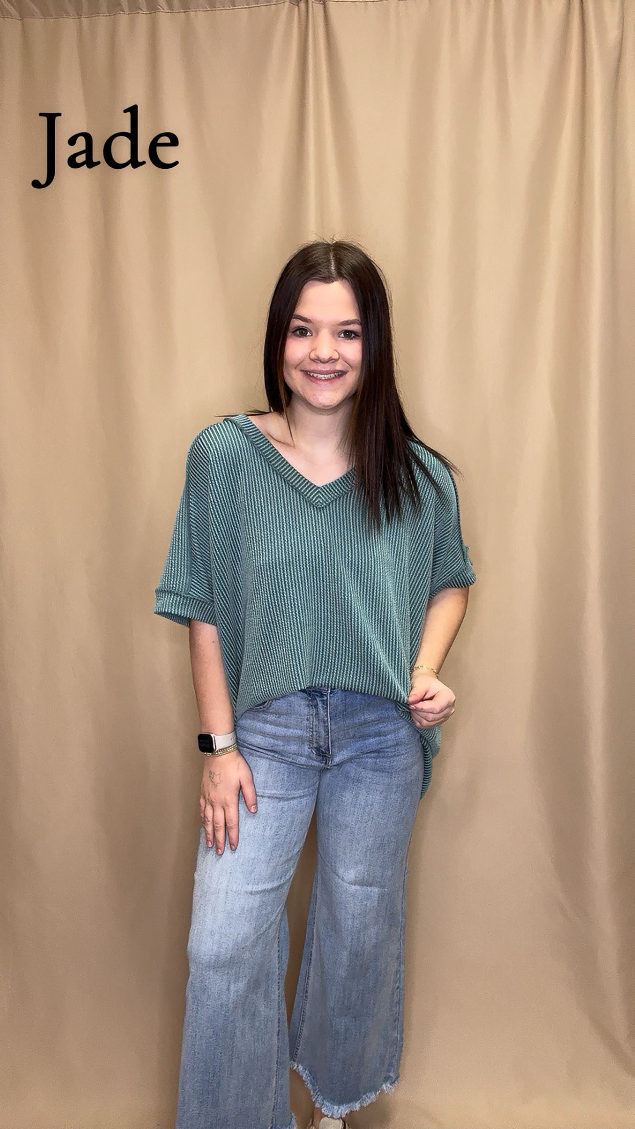 Ribbed High Low V Neck Top