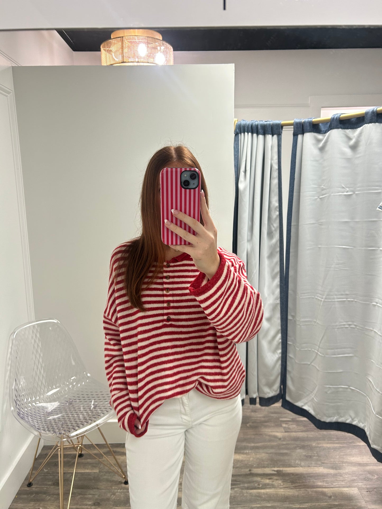 Button Henley Stripe Sweater