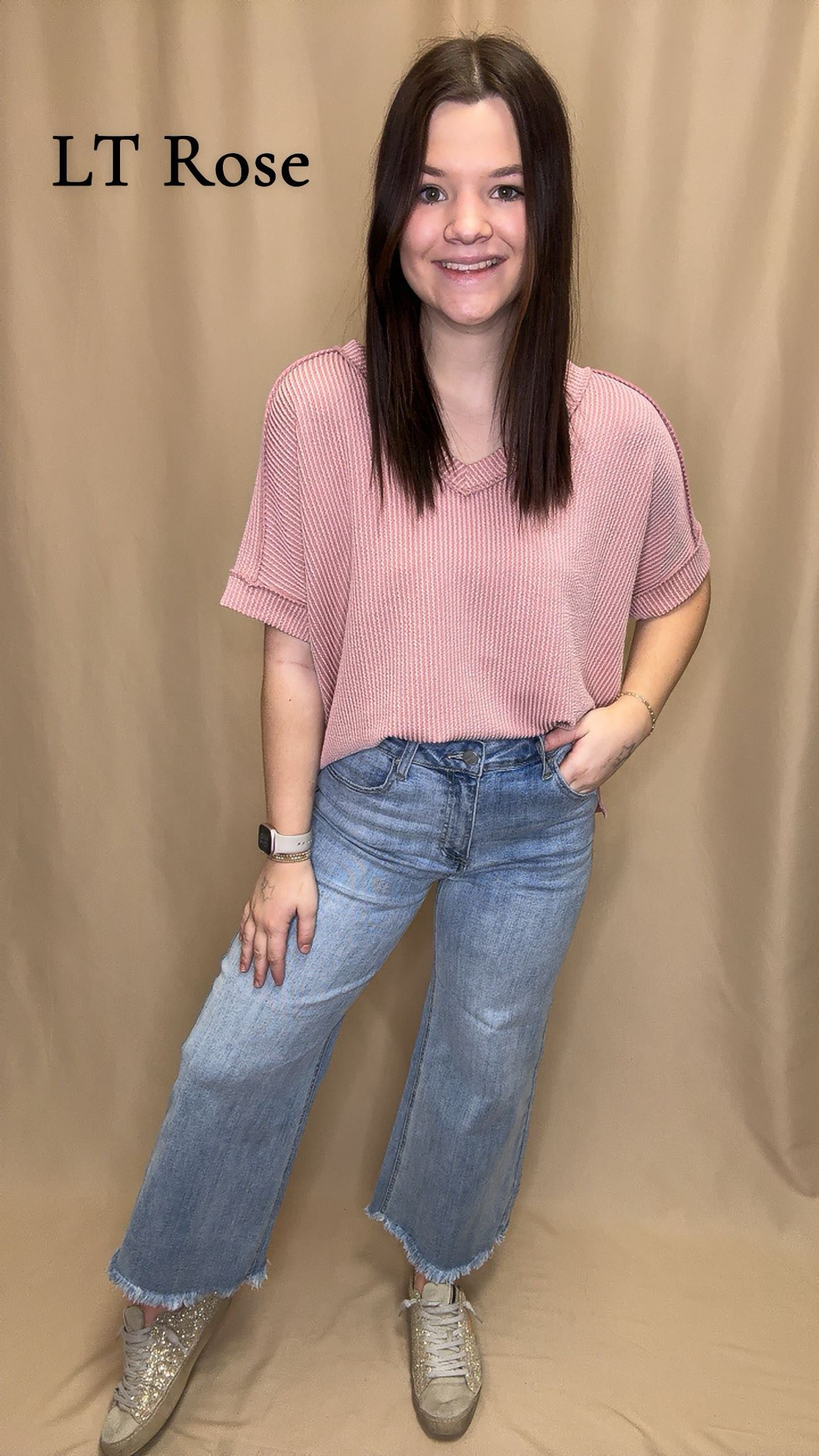 Ribbed High Low V Neck Top