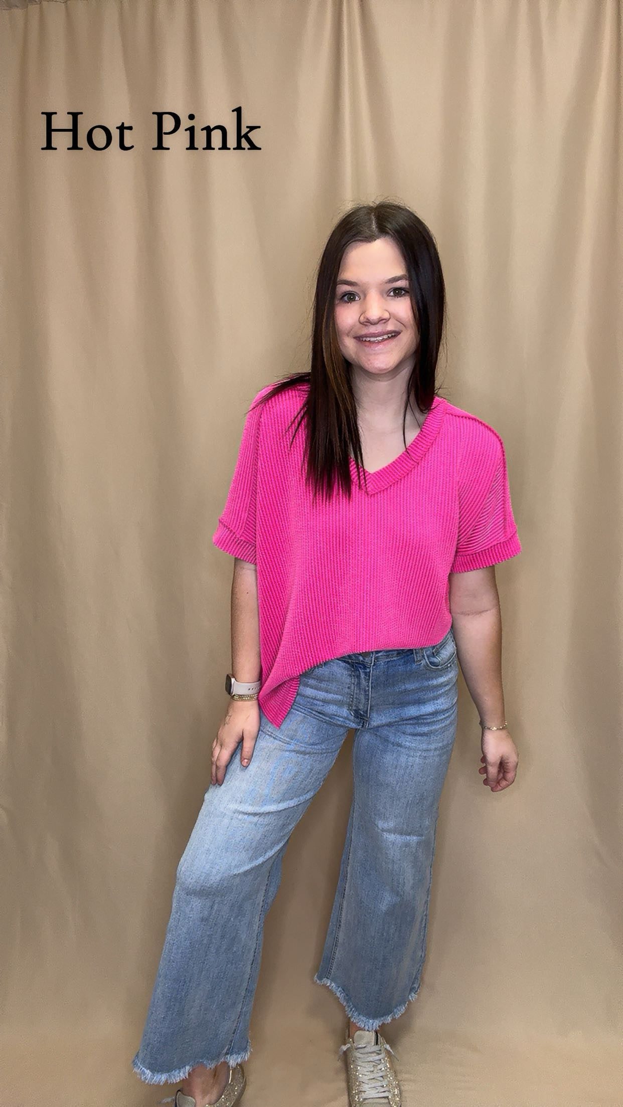 Ribbed High Low V Neck Top