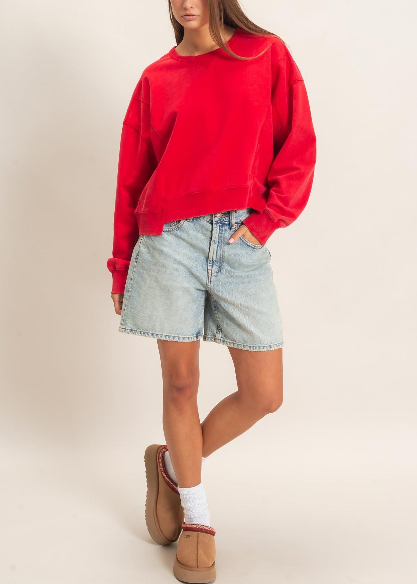 Acid Wash Crew Neck Sweatshirt