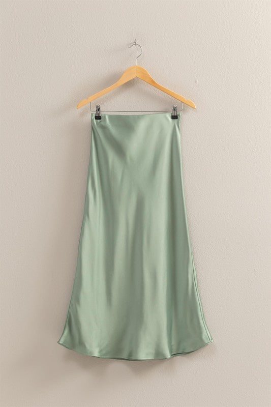 High-Waisted Satin Midi Skirt