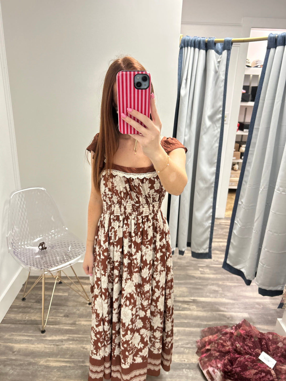 Floral Border Smocked Dress