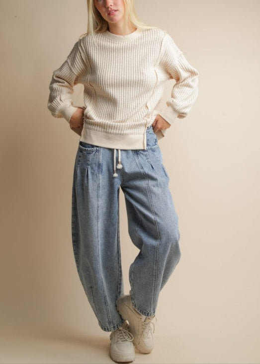 Oversized Waffle Knit Casual Top