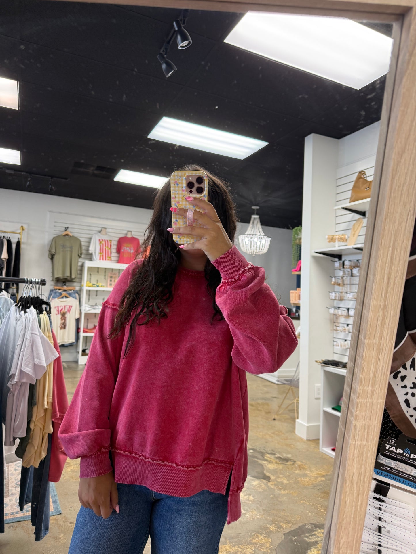 Acid Wash Raw Edge Sweatshirt