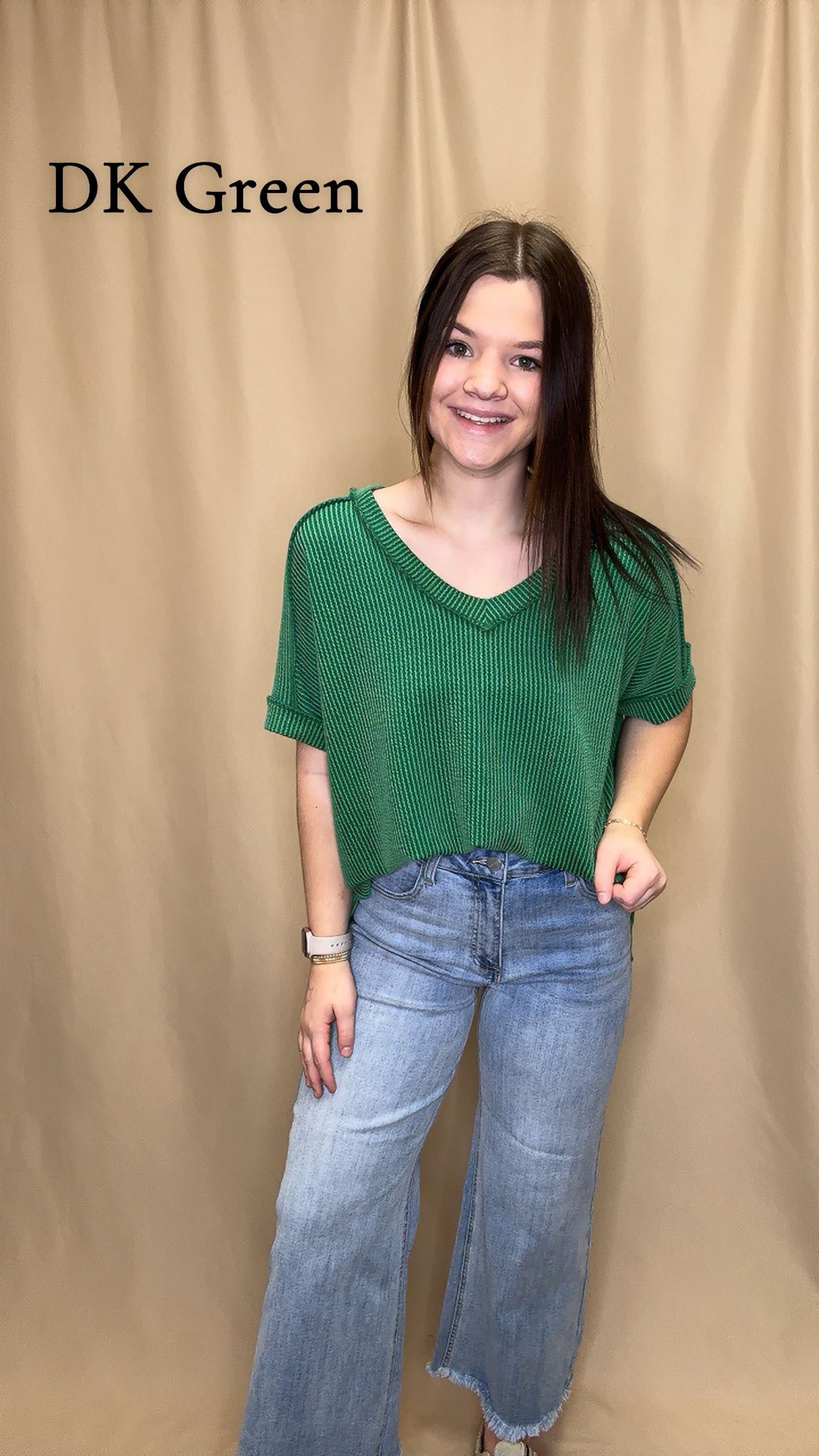 Ribbed High Low V Neck Top