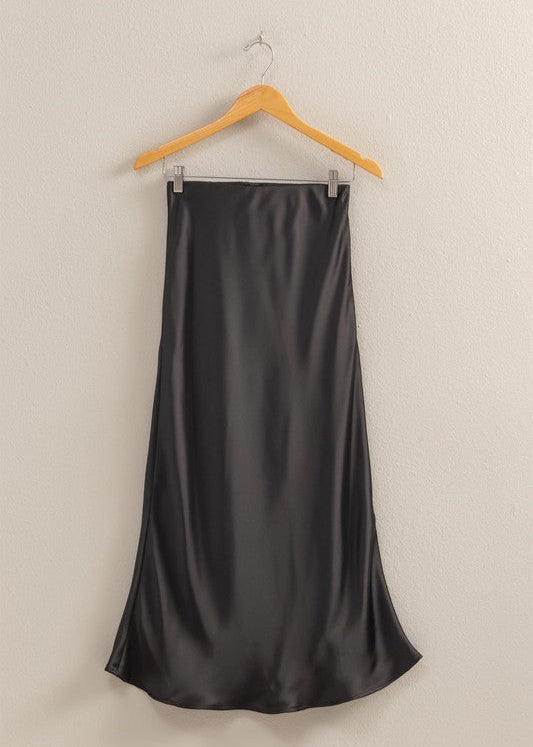 High-Waisted Satin Midi Skirt