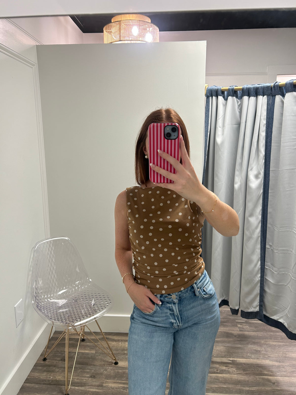 Polka Dot Sleeveless Knit Top