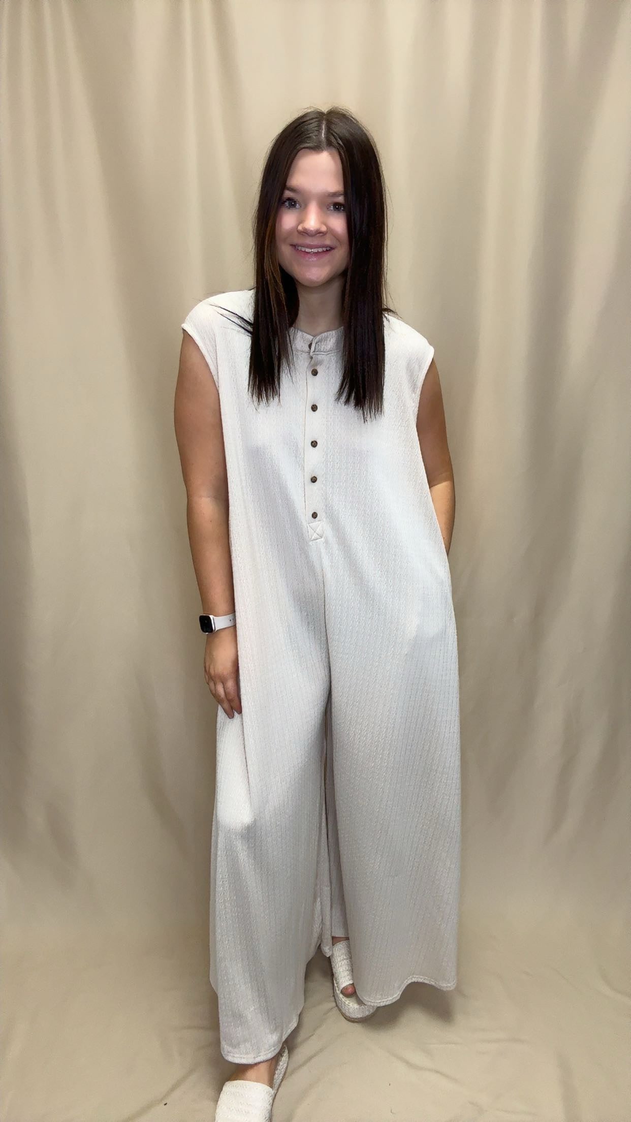 Wide Leg Textured Knit Jumpsuit
