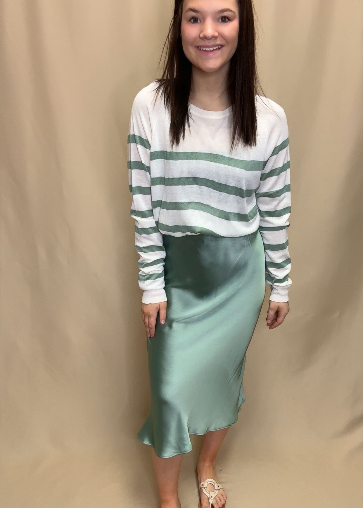 High-Waisted Satin Midi Skirt