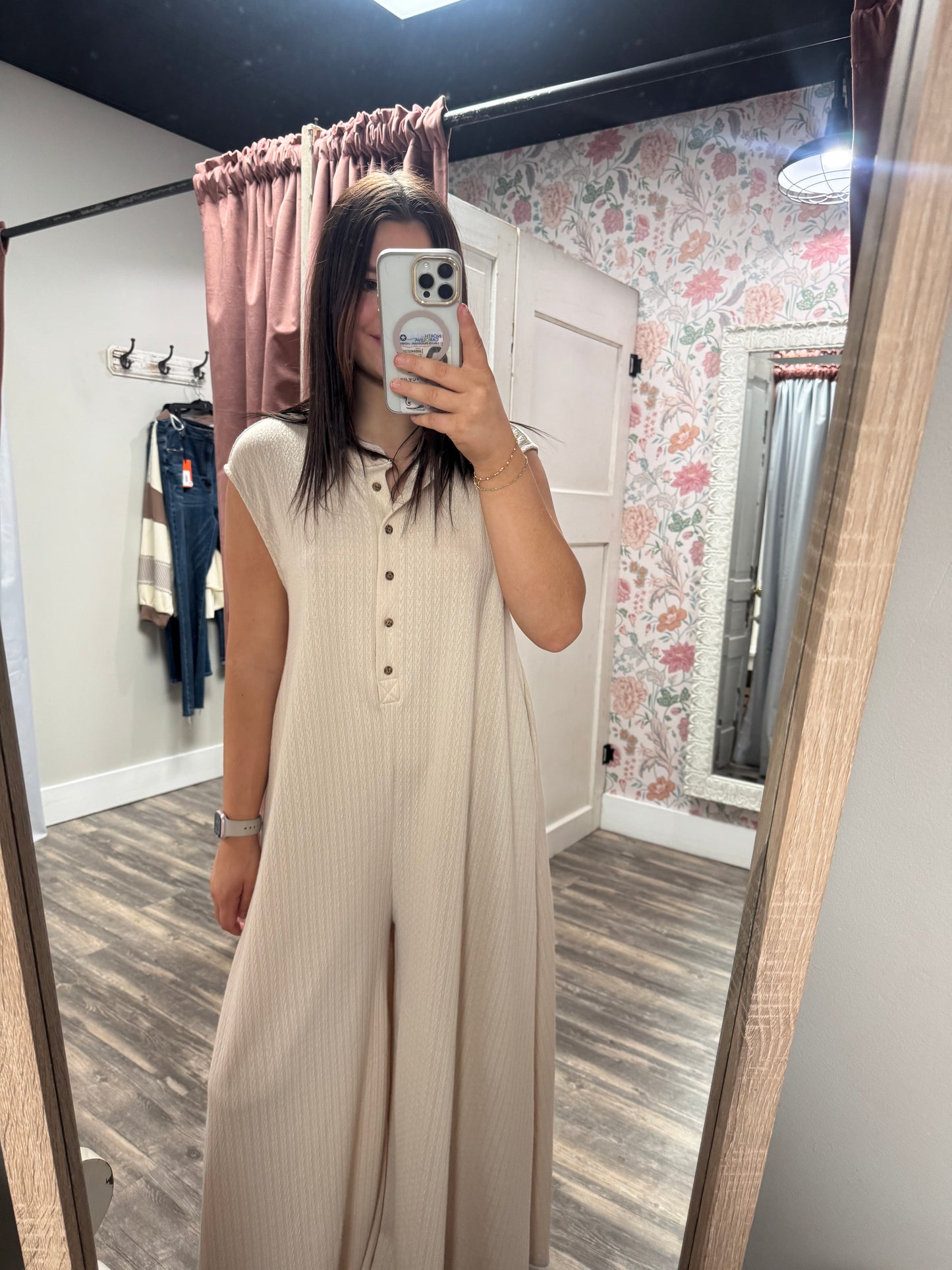 Wide Leg Textured Knit Jumpsuit