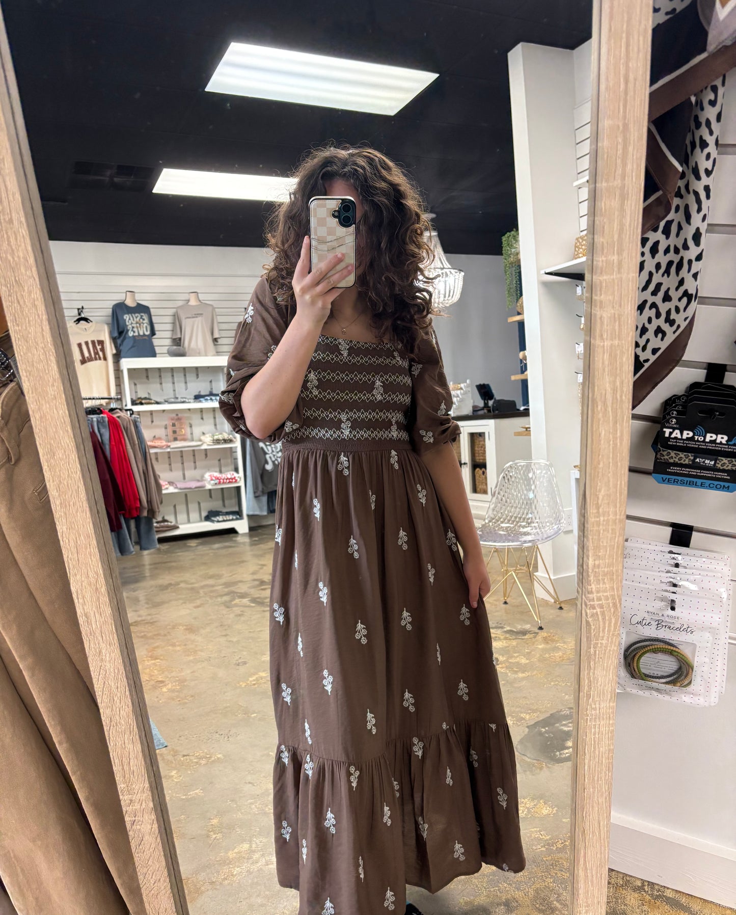 Embroidery Smock Midi Dress