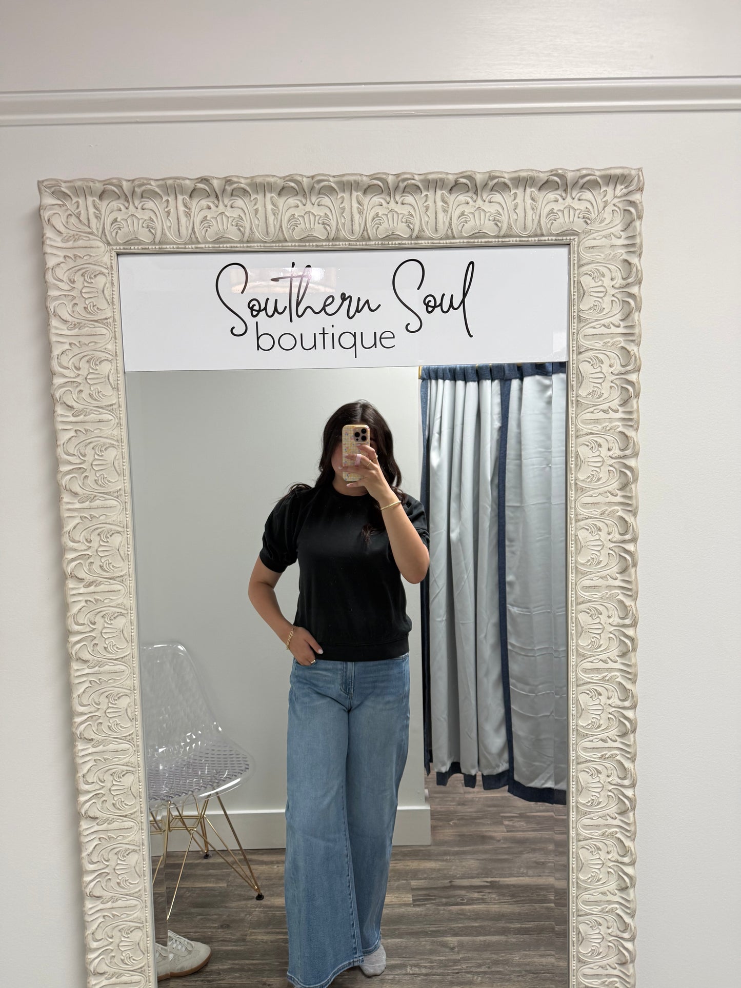 Puff Sleeve Crew Neck Top