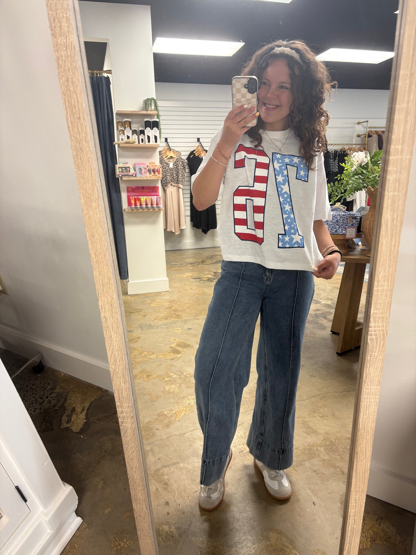 "76" Crew Neck Oversized Top