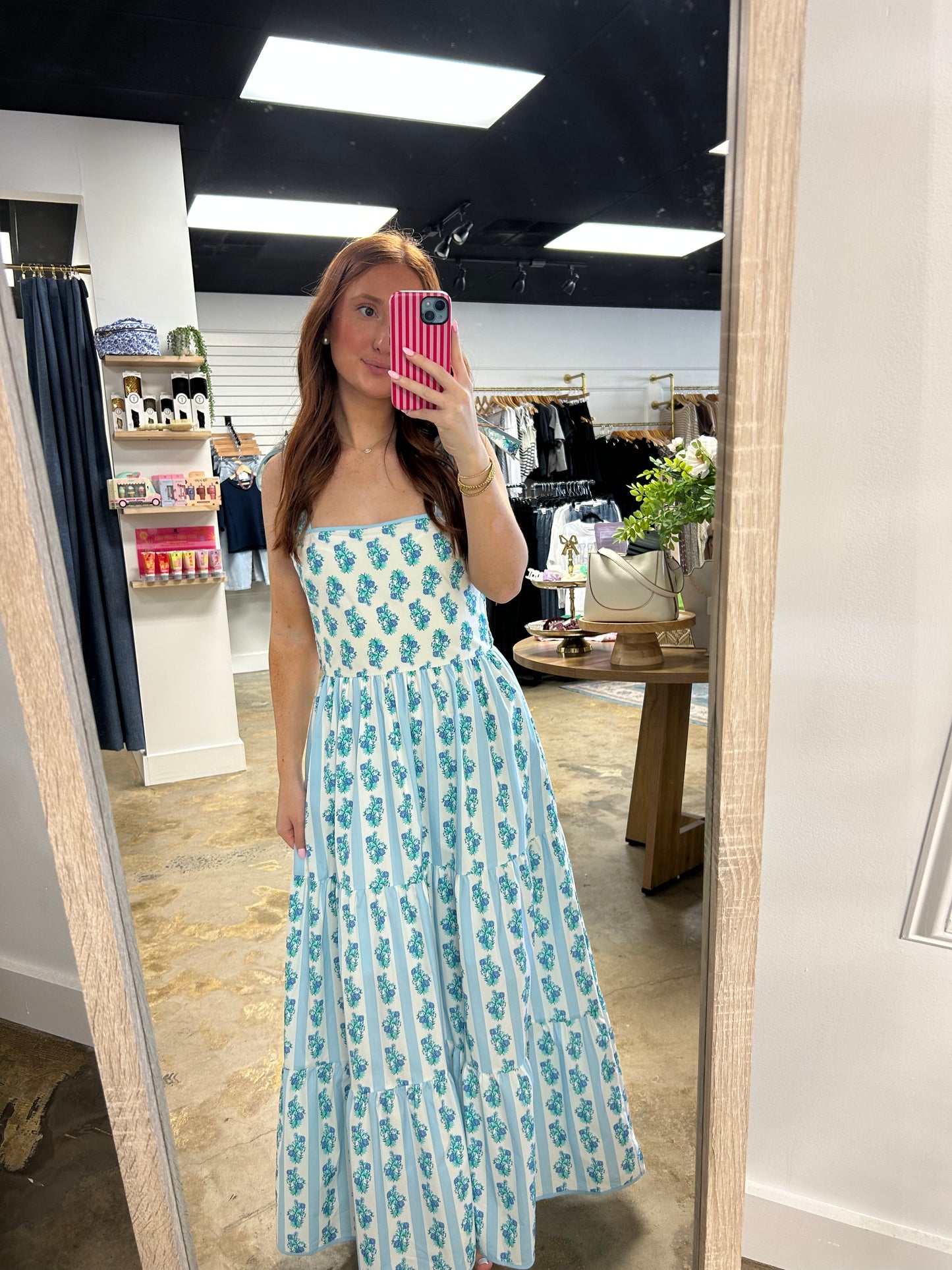 Floral Print Stripe Tiered Midi Dress