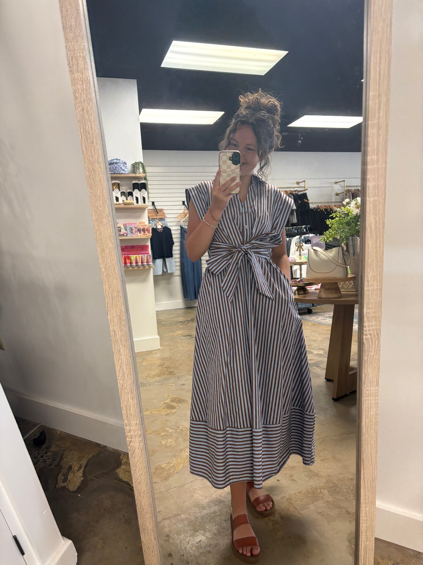 Striped Cap Sleeve Midi Dress