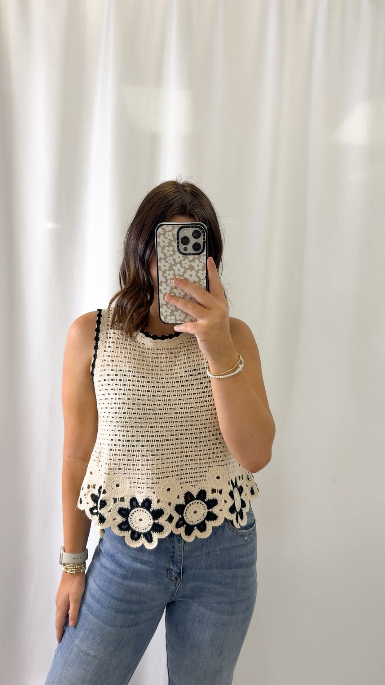 Floral Trim Detail Crochet Top