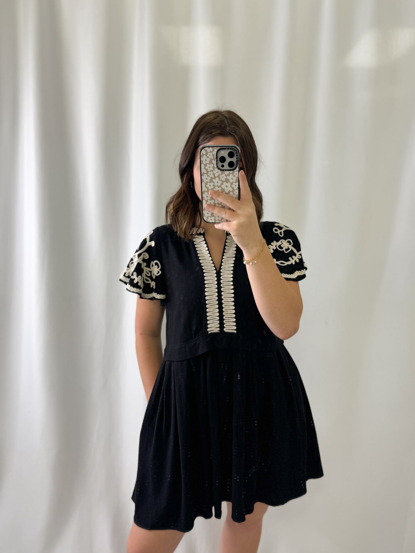 Embroidered Linen Mini Dress
