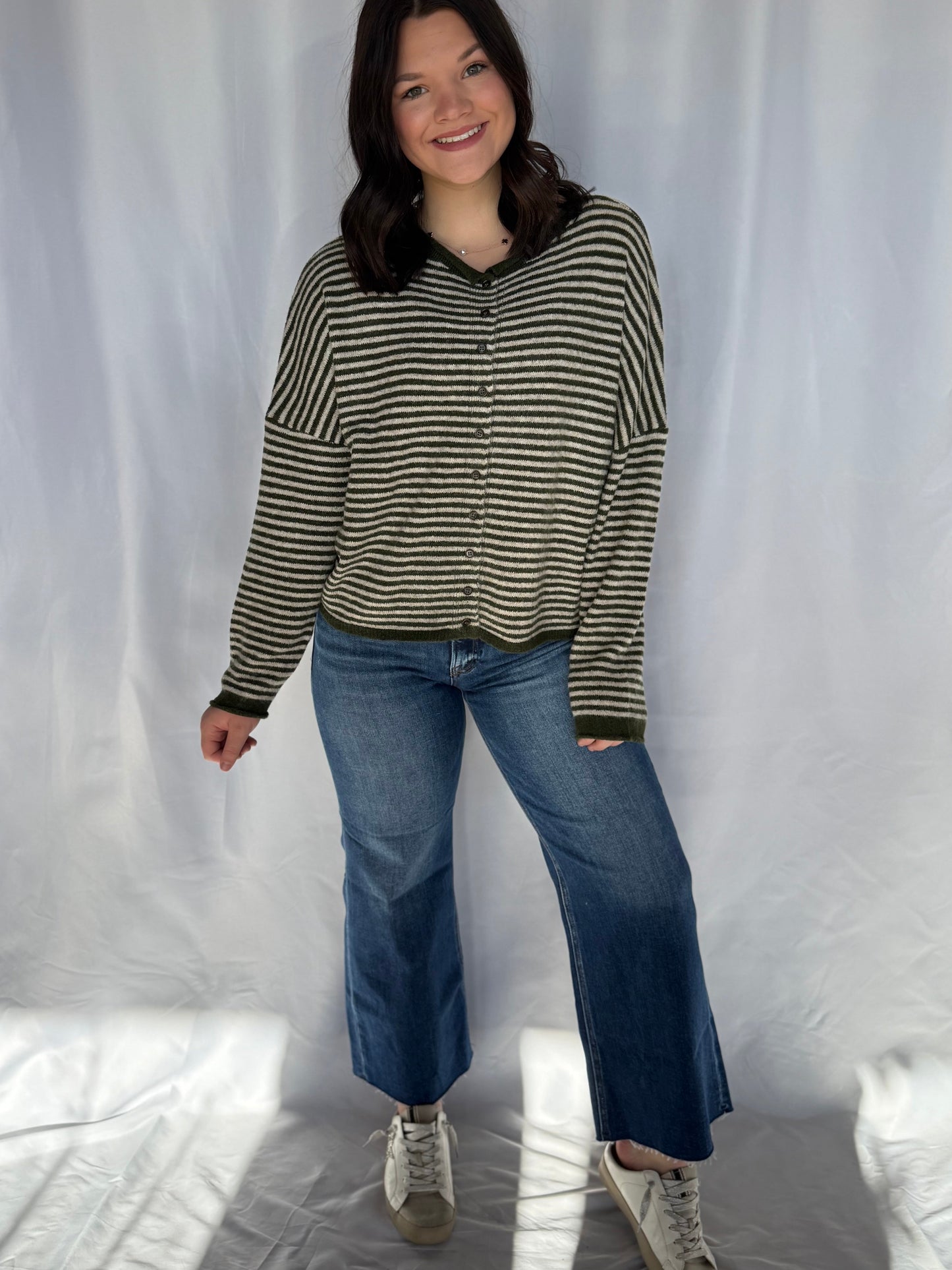 Stripe Raw Edge Cardigan