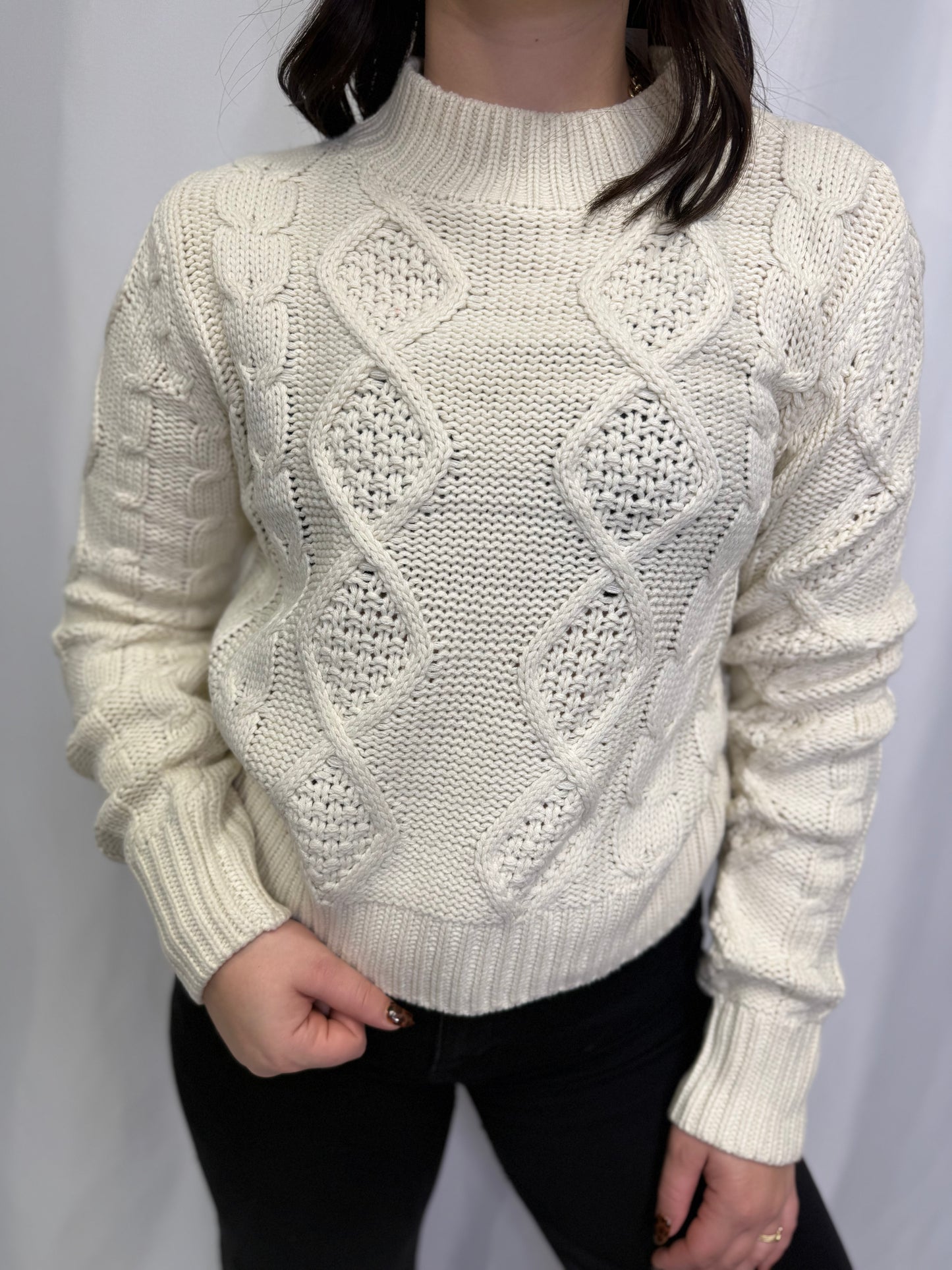 Textured Cable-knit High Neck Sweater