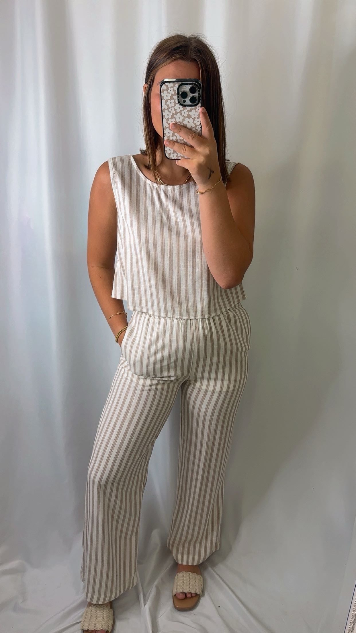 Stripe Linen Back Tie Detail Set
