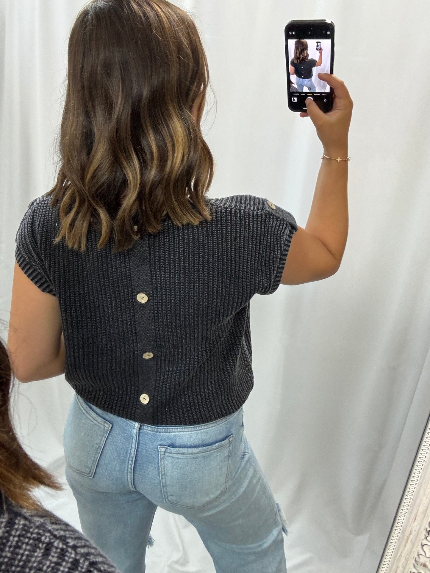 Short Sleeve Button Sweater
