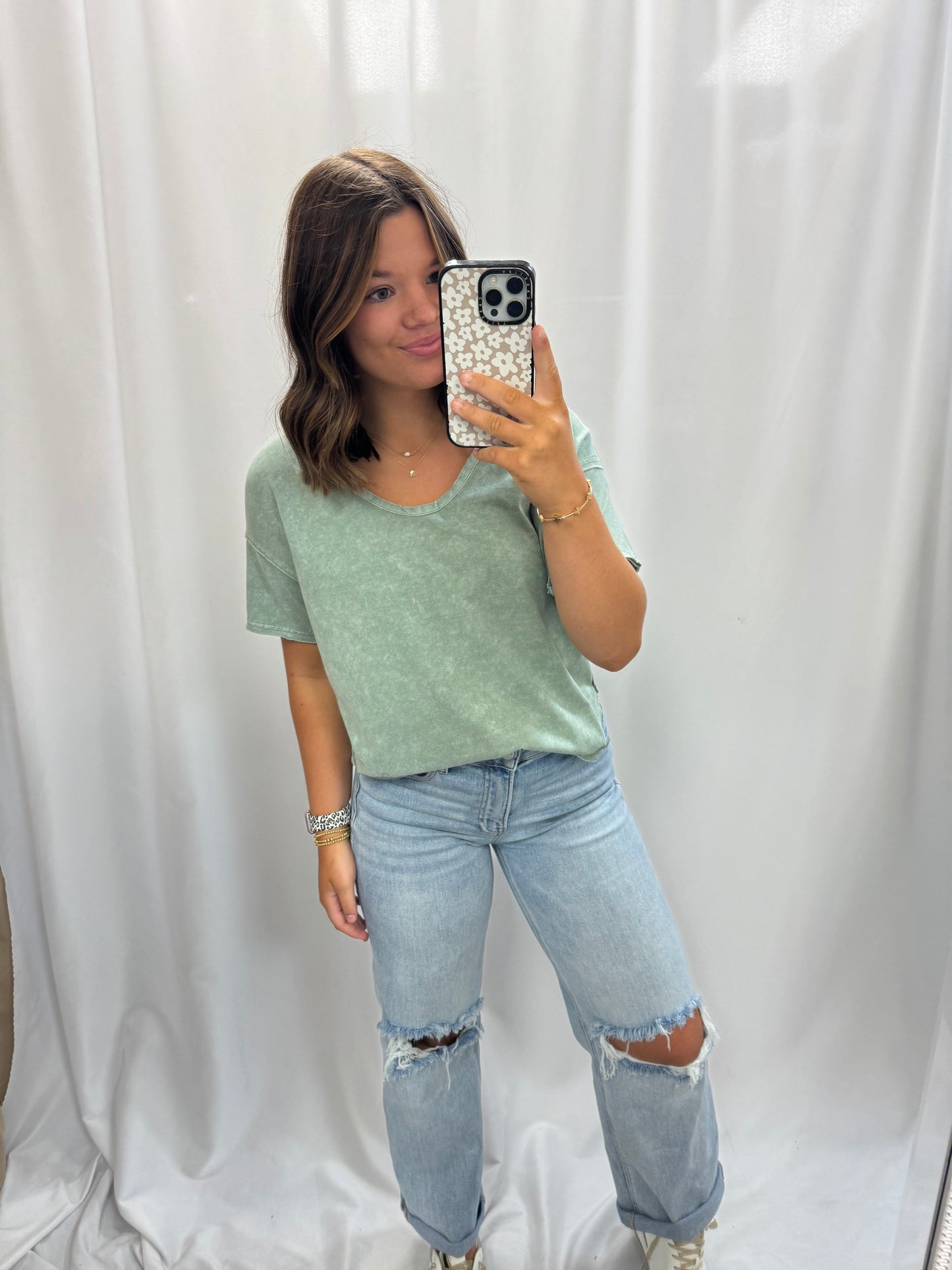 Washed Scoop Neck Knit Top