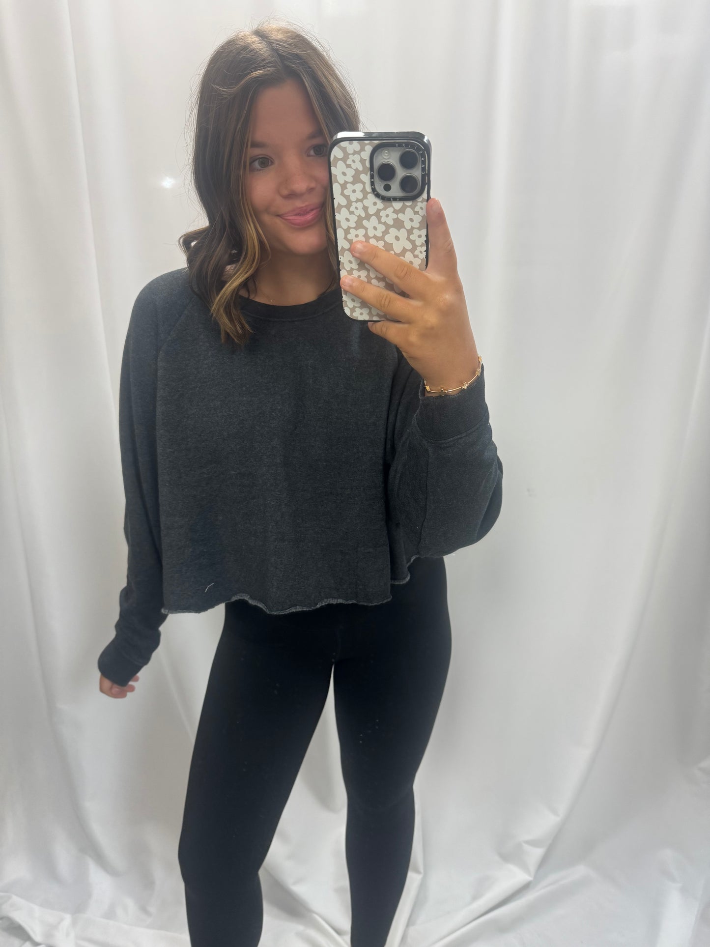 Frayed Detail Long Sleeve Crop Top