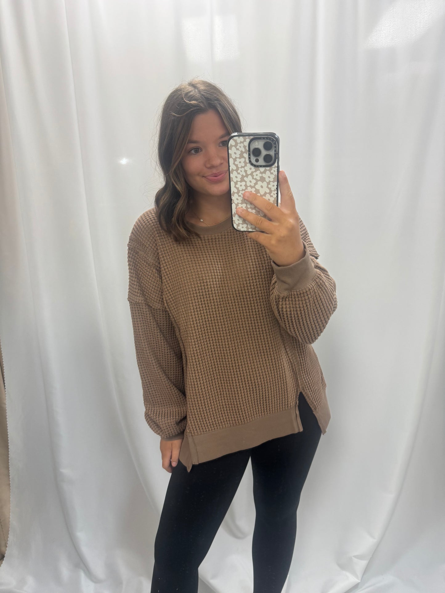 Oversized Waffle Knit Casual Top