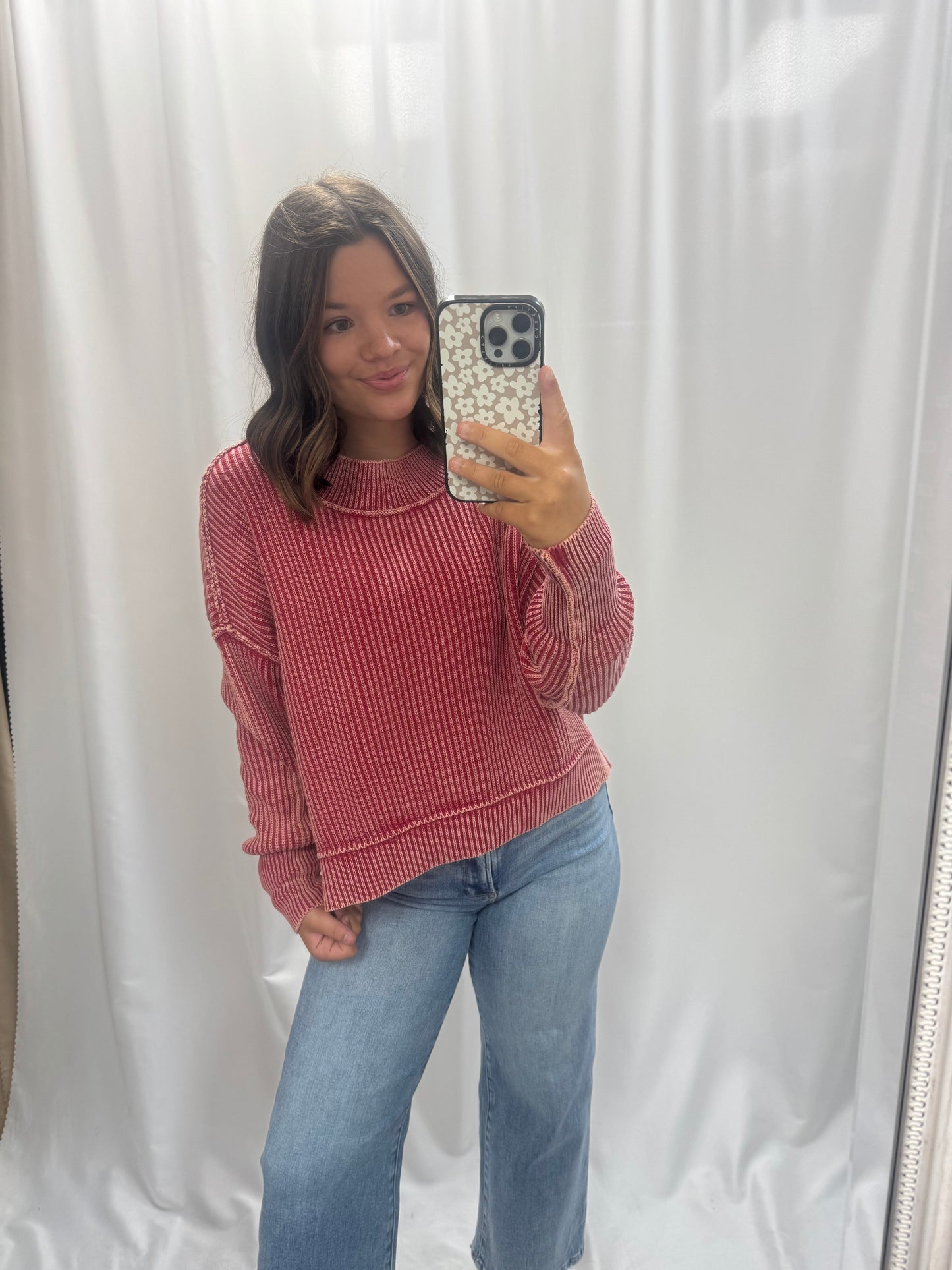 Washed Side Slit Oversized Cropped Sweater