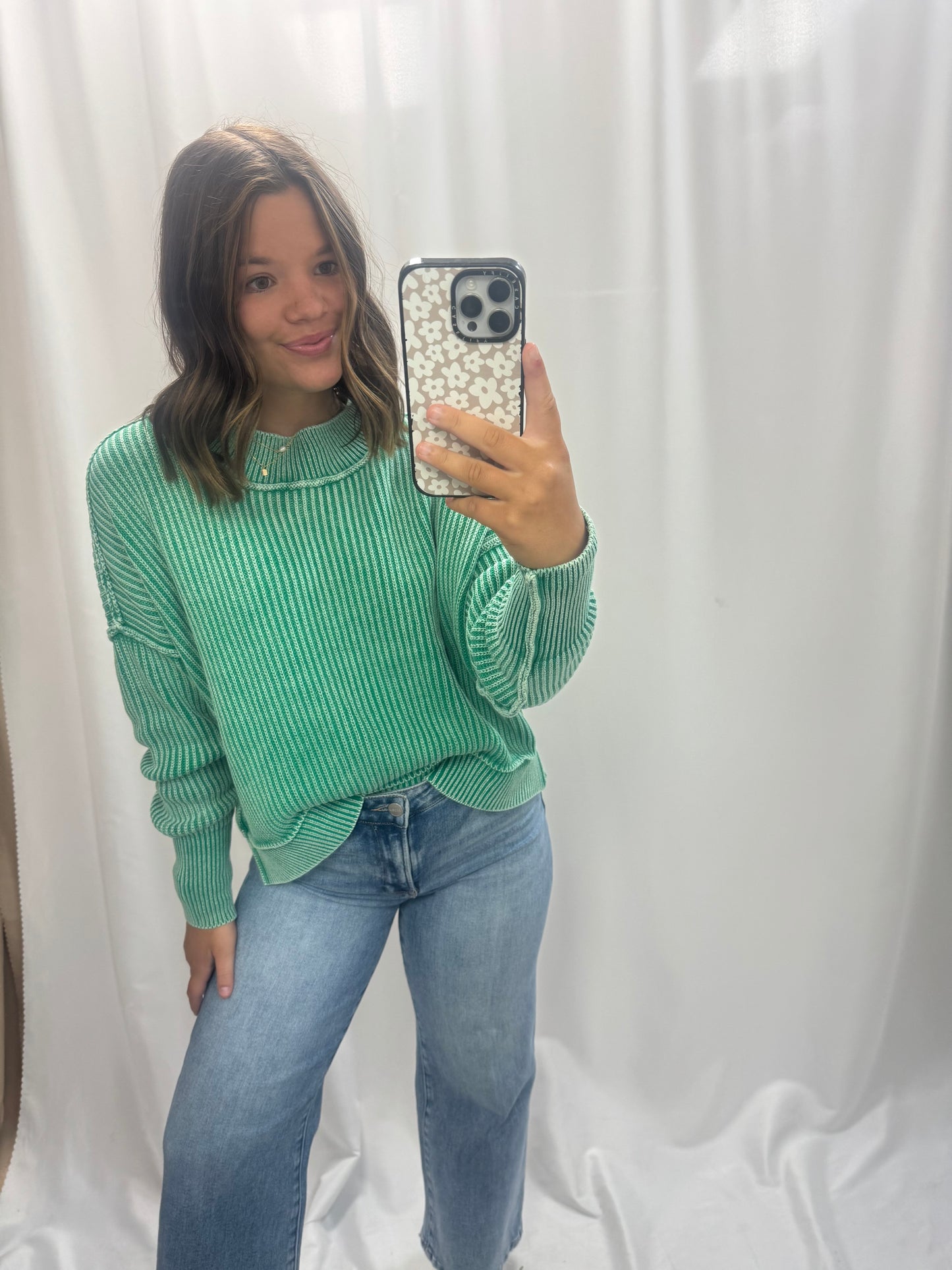 Washed Side Slit Oversized Cropped Sweater