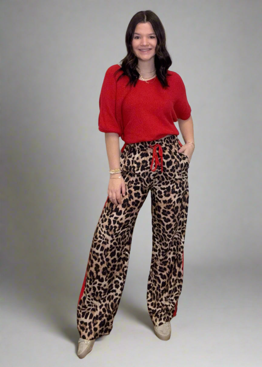 Leopard Printed Stripe Side Track Pants