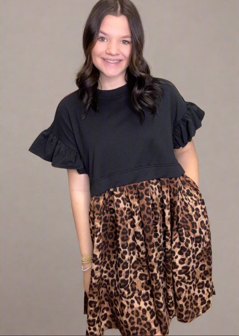 Leopard Colorblock Mini Dress