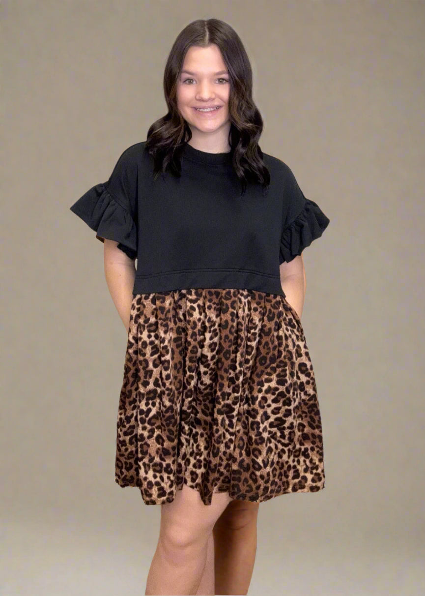 Leopard Colorblock Mini Dress
