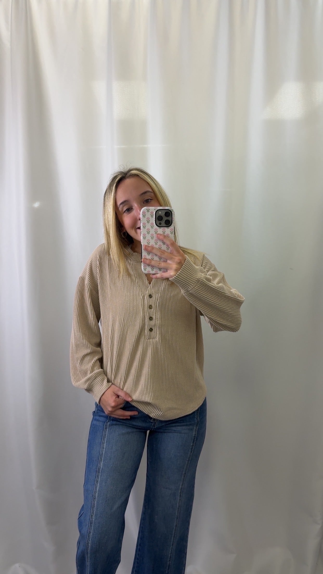 Washed Ribbed Henley Top