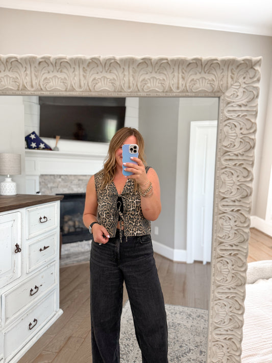 Leopard Print Tie Front Vest