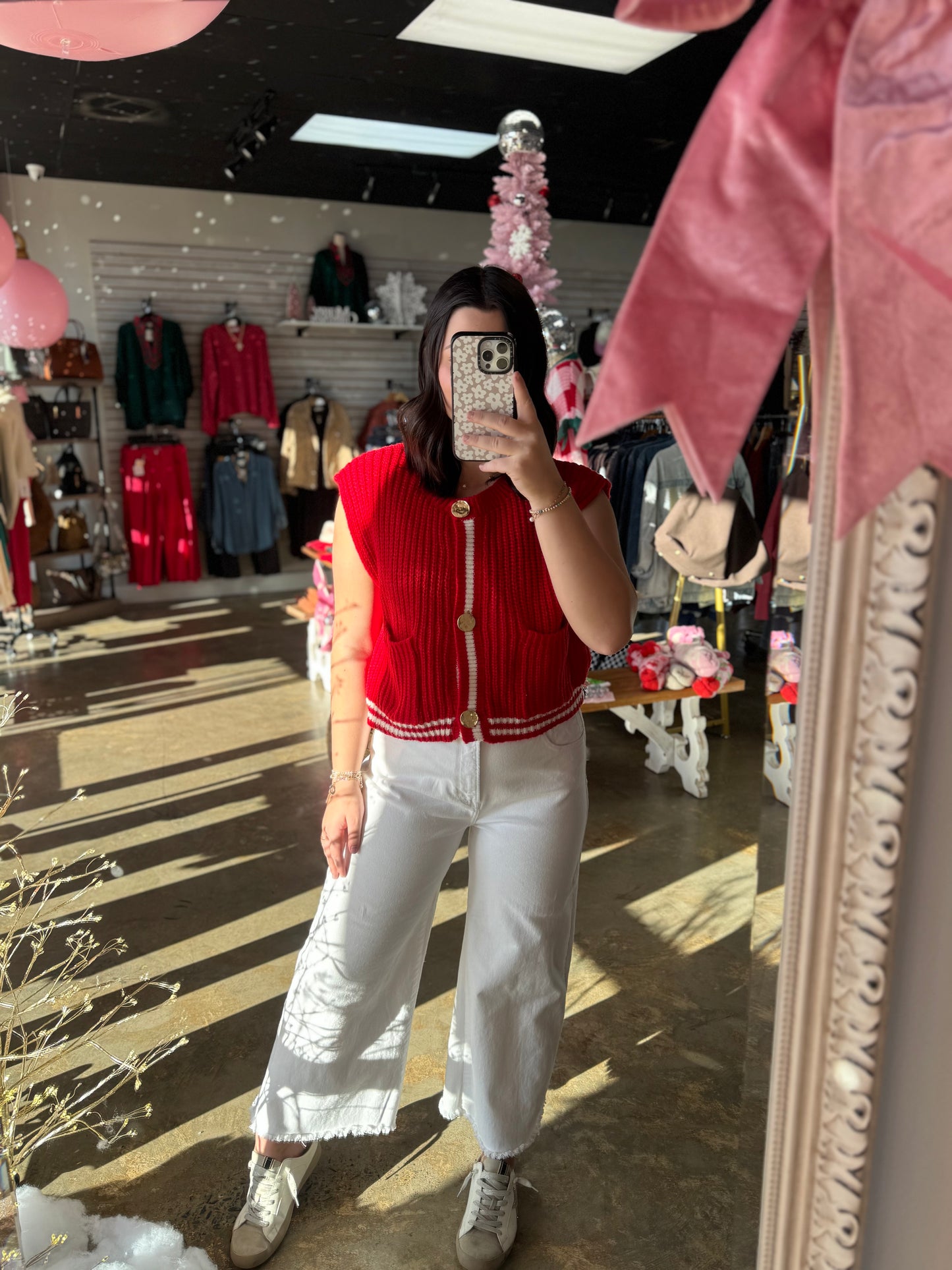 Button Front Stripe Edge Knitted Sweater