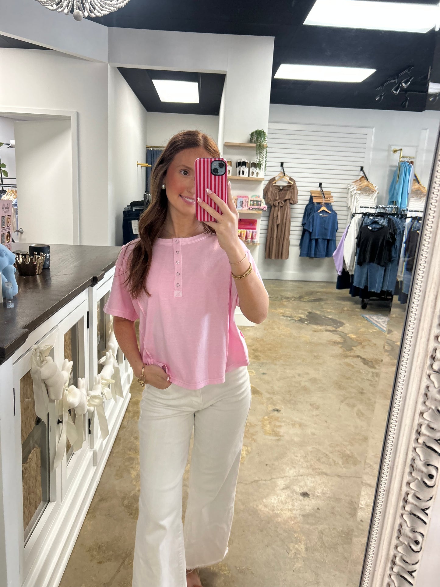 Boxy Fit Henley Short Sleeve Top